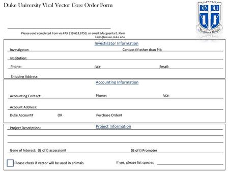 Duke University Viral Vector Core Order Form