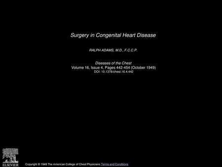Surgery in Congenital Heart Disease