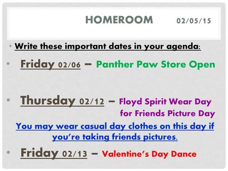 Thursday 02/12 – Floyd Spirit Wear Day for Friends Picture Day