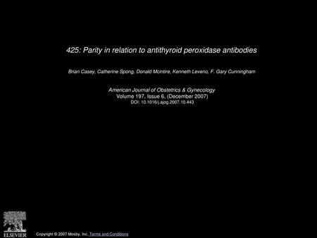 425: Parity in relation to antithyroid peroxidase antibodies