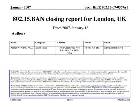 BAN closing report for London, UK