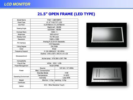 LCD MONITOR 21.5” OPEN FRAME (LED TYPE) FGO – LM215WF3
