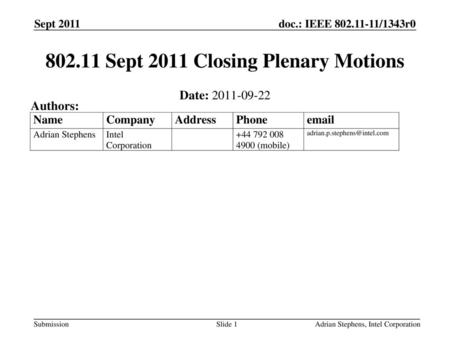 Sept 2011 Closing Plenary Motions