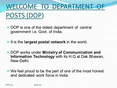 WELCOME TO DEPARTMENT OF POSTS (DOP)