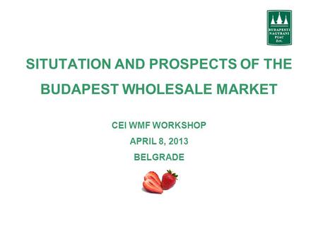 SITUTATION AND PROSPECTS OF THE BUDAPEST WHOLESALE MARKET CEI WMF WORKSHOP APRIL 8, 2013 BELGRADE.