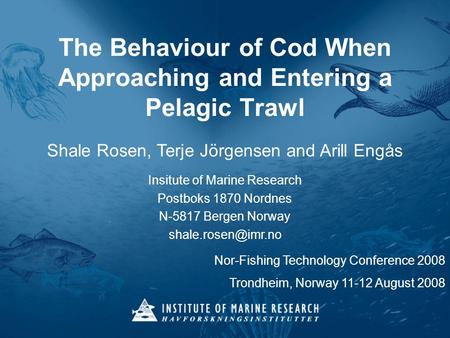 The Behaviour of Cod When Approaching and Entering a Pelagic Trawl Shale Rosen, Terje Jörgensen and Arill Engås Insitute of Marine Research Postboks 1870.