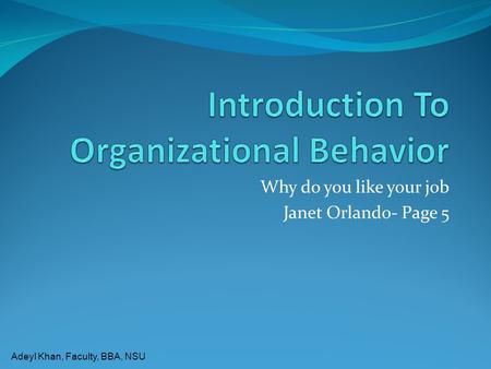 Introduction To Organizational Behavior