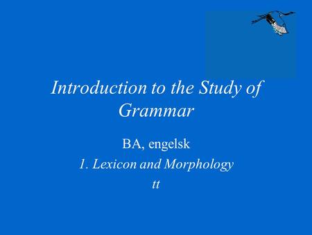 Introduction to the Study of Grammar BA, engelsk 1. Lexicon and Morphology tt.