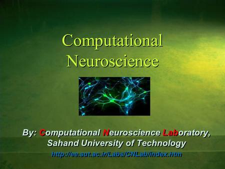 Computational Neuroscience By: Computational Neuroscience Laboratory, Sahand University of Technology  By: Computational.