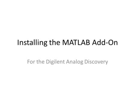 Installing the MATLAB Add-On