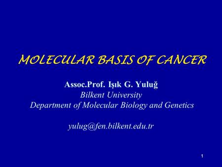MOLECULAR BASIS OF CANCER Assoc. Prof. Işık G