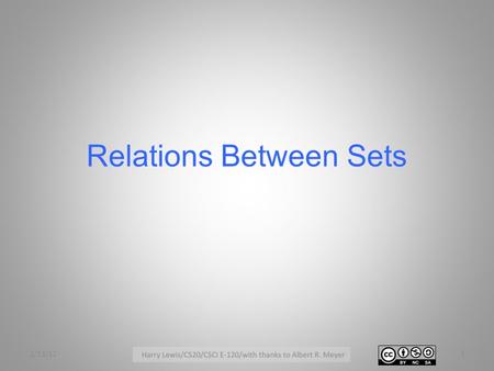 Relations Between Sets 2/13/121. Relations 2/13/122 Sam MaryCS20 EC 10 Students Courses The “is-taking” relation A relation is a set of ordered pairs: