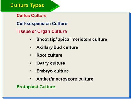 Culture Types Cell-suspension Culture Tissue or Organ Culture