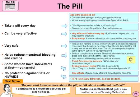 If client wants to know more about the pill, go to next page.