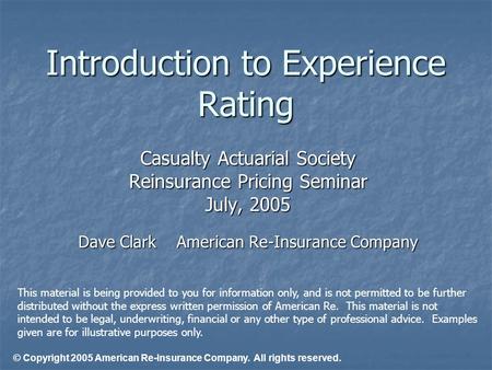 Introduction to Experience Rating