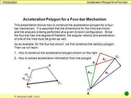Acceleration Polygon for a Four-bar Mechanism