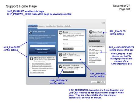 Support Home Page SHP_ENABLED enables this page SHP_PASSWD_REQD makes this page password protected If EU_SEQUENTIAL is enabled, the Ask a Question and.