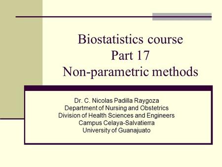 Biostatistics course Part 17 Non-parametric methods