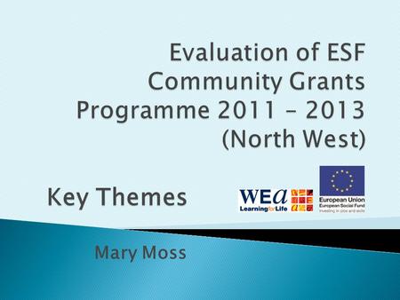 Mary Moss Key Themes.  165 grants allocated; 158 able to sustain activity  3575 participants (as recorded September 13)  98% projects surveyed rated.