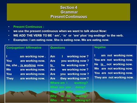 Section 4 Grammar Present Continuous
