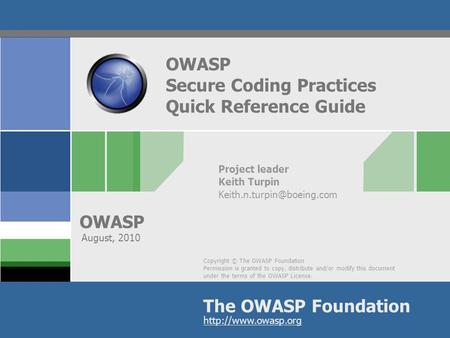 OWASP Secure Coding Practices Quick Reference Guide