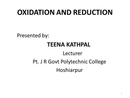 OXIDATION AND REDUCTION