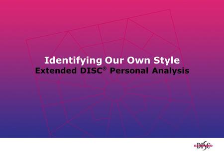 Identifying Our Own Style Extended DISC ® Personal Analysis.