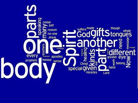 Different gifts – Same Spirit Different service – Same Lord Different working – Same God Many Parts - One Body For the common Good.