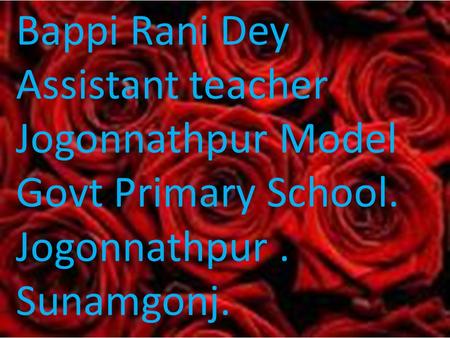 Bappi Rani Dey Assistant teacher Jogonnathpur Model Govt Primary School. Jogonnathpur. Sunamgonj.