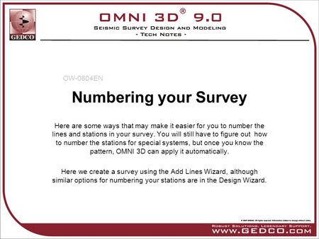 Numbering your Survey Here are some ways that may make it easier for you to number the lines and stations in your survey. You will still have to figure.