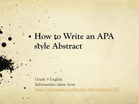 How to Write an APA style Abstract