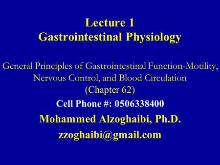 Lecture 1 Gastrointestinal Physiology