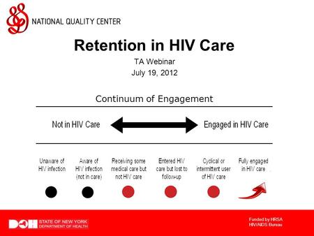 Funded by HRSA HIV/AIDS Bureau Retention in HIV Care TA Webinar July 19, 2012 Continuum of Engagement.