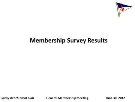 Membership Survey Results Spray Beach Yacht Club General Membership Meeting June 30, 2012.