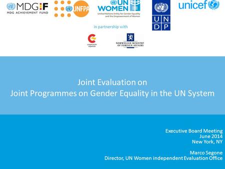 Joint Evaluation on Joint Programmes on Gender Equality in the UN System Executive Board Meeting June 2014 New York, NY Marco Segone Director, UN Women.