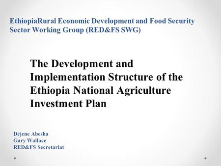 EthiopiaRural Economic Development and Food Security Sector Working Group (RED&FS SWG) The Development and Implementation Structure of the Ethiopia National.
