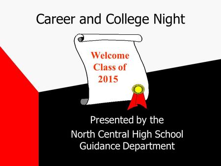 Career and College Night Presented by the North Central High School Guidance Department Welcome Class of 2015.