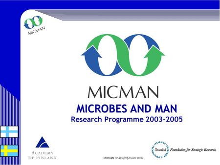 MICMAN Final Symposium 2006 MICROBES AND MAN Research Programme 2003-2005.