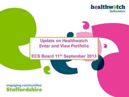 Update on Healthwatch Enter and View Portfolio ECS Board 11 th September 2013.