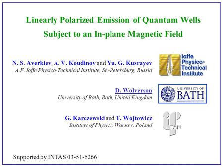 Linearly Polarized Emission of Quantum Wells Subject to an In-plane Magnetic Field N. S. Averkiev, A. V. Koudinov and Yu. G. Kusrayev A.F. Ioffe Physico-Technical.
