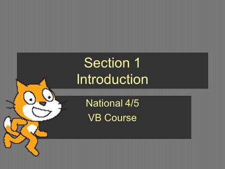 Section 1 Introduction National 4/5 VB Course. What you should know after this lesson What is a program Who writes programs Why is sequence important.