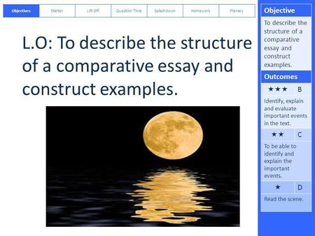 Objective To describe the structure of a comparative essay and construct examples. Outcomes  B Identify, explain and evaluate important events in the.