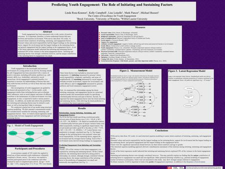 Predicting Youth Engagement: The Role of Initiating and Sustaining Factors Linda Rose-Krasnor 1, Kelly Campbell 1, Lisa Loiselle 2, Mark Pancer 3, Michael.