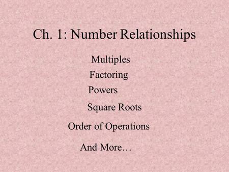 Ch. 1: Number Relationships