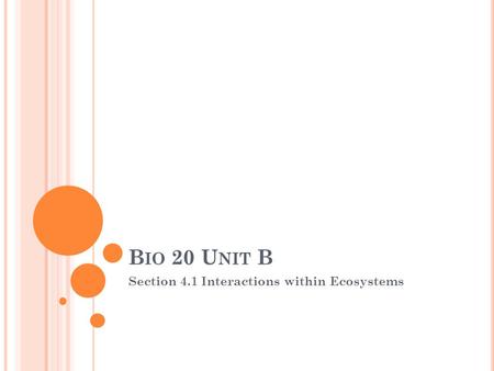 B IO 20 U NIT B Section 4.1 Interactions within Ecosystems.