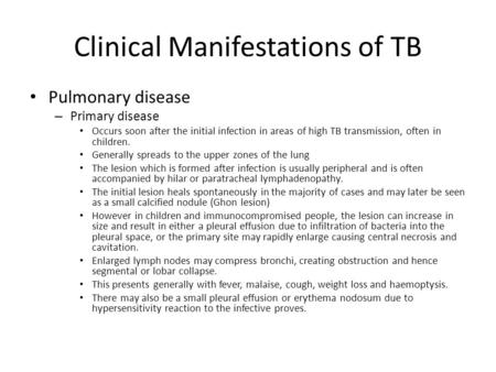 Clinical Manifestations of TB