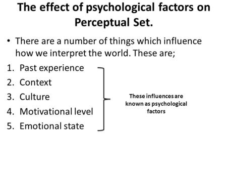 The effect of psychological factors on Perceptual Set.