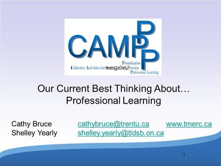 1 Our Current Best Thinking About… Professional Learning Cathy Bruce Shelley