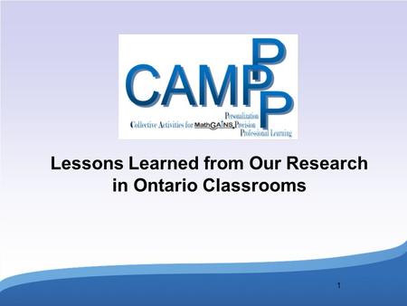 1 Lessons Learned from Our Research in Ontario Classrooms.