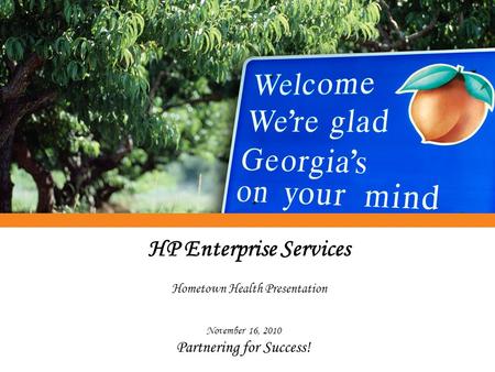 HP Enterprise Services Hometown Health Presentation November 16, 2010 Partnering for Success!